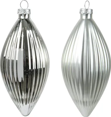 Produktbild von Christbaumschmuck Glas Olive 13cm 3 Stück geriffelt - Silber