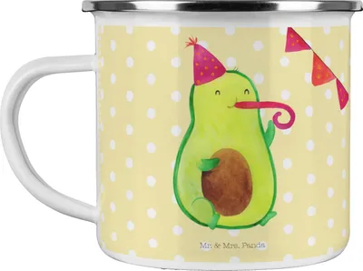 Produktbild von Mr. & Mrs. Panda Emaille Tasse Avocado Party - Gelb Pastell - Geschenk, Geburtstag, blechbecher, Blechtasse, Happy Birthday, Pott, Avocados, Becher, Teetasse