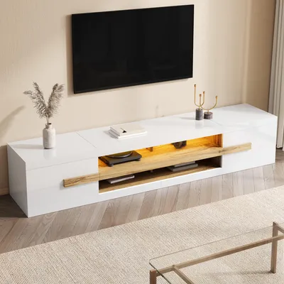 Produktbild von okwish TV-Lowboard mit App-Steuerung LED,TV-Schrank mit mit 2 Türen und viel Stauraum,Fernsehbank offenen Fächern,Weiß