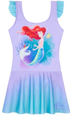 Produktbild von Disney Arielle Badeanzug Mädchen 3-8 Jahre, Einteiler Schwimmanzug mit Rock, Bademode für Kinder, Geschenke für Mädchen (4-5 Jahre, Lila Little Mermaid)