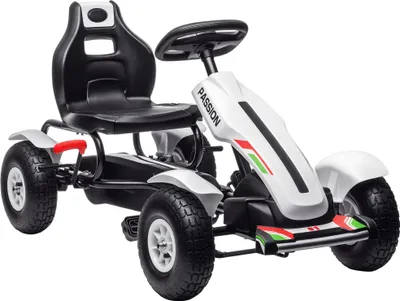 Produktbild von HOMCOM Kinder-Tret-Go-Kart mit 3-fach verstellbarem Sitz und Handbremse – für Kinder von 5–12 Jahren, 121 x 58 x 61 cm, Weiß/Schwarz