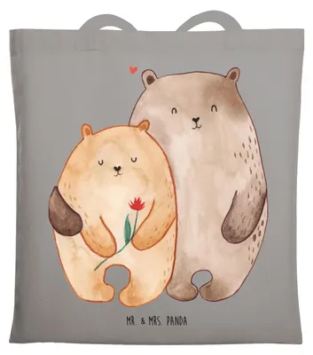 Produktbild von Mr. & Mrs. Panda festivaltasche Bären Liebe - Light Grey - Geschenk, Jutebeutel, Freundin, Hochzeitstag, Tote Bag, Tasche, Bär, Verknallt, canvas, Kuscheln, Blume