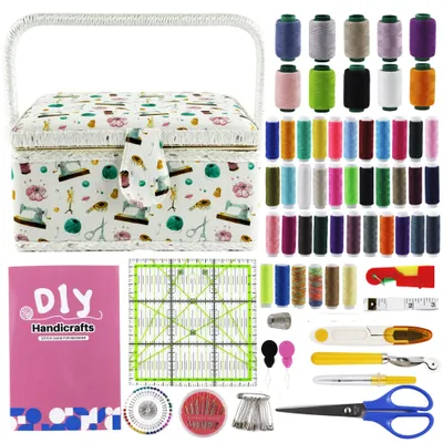Nähkästchen 140-teilig aus Holz mit Zubehör, Nähset