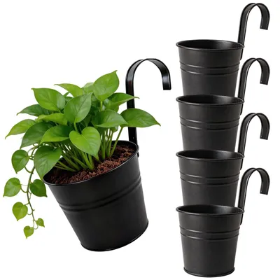 Image de Omgoods - Lot de 4 pots de fleurs suspendus en métal avec trou de drainage