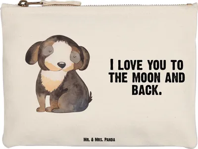 Produktbild von Mr. & Mrs. Panda beauty case Hund Entspannen Größe M - Weiß - Geschenk, Sprüche, Süß, Liebe, Pouch, Kulturtasche, Kosmetiktasche, kosmetiktäschchen, Stoffbeutel, Etui