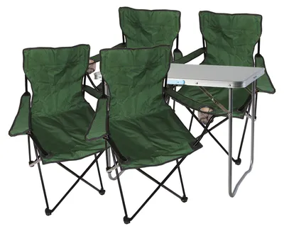 5-tlg. Grün Campingmöbel Set, Tisch mit Tragegriff und Campingstuhl mit Tasche