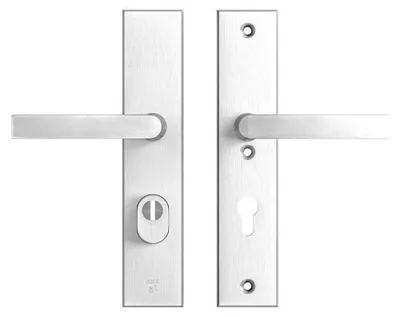 Produktbild von AXA Sicherheits Türbeschläge set - Edge Plus Blok - Türklinken mit Langschild - PC72 mit Kernziehschutz - Aluminium