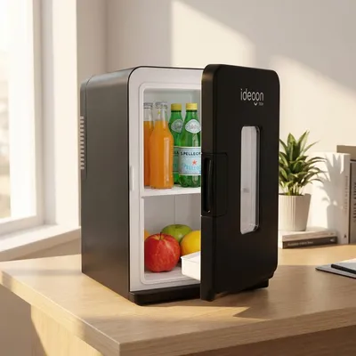 Produktbild von Mobiler Mini Kühlschrank 14L mit Kühl- und Wärmfunktion - Kleiner Auto Kühlschrank 12V 230V, Mini Fridge mit Sichtfenster & Tragegriff, Schwarz