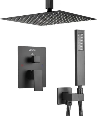 Immagine prodotto di Set rubinetteria per doccia con soffione quadrato da 12" e doccetta, nero opaco