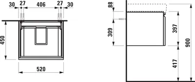 Produktbild von LAUFEN Laufen Waschtischunterbau LAUFEN PRO S 520x390x450mm 1 Schub grap