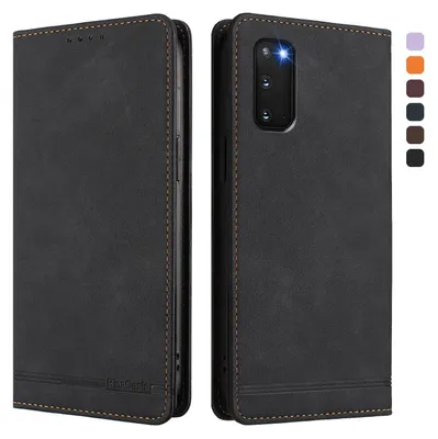 Produktbild von Hülle für Samsung Galaxy S20 FE 5G, Retro Kunstleder Ständer Klapphülle mit Kartenfächer und Magnetische Schwarz
