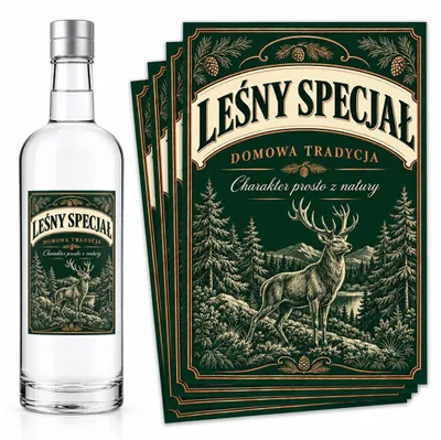 Produktbild von Flaschenetiketten – „Leśny Specjał” – Wald und Hirsch – #127 – 8 Stück