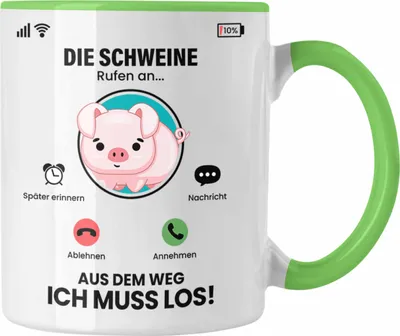 Produktbild von Trendation - Die Schweine Rufen An Tasse Geschenk für Schweine Züchter Besitzer Geschenkidee Lustig Spruch Bauer Landwirt (Grün)
