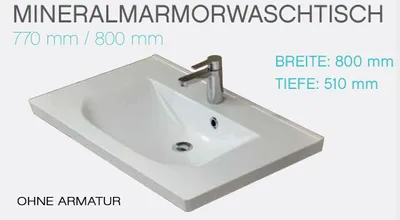 Produktbild von PELIPAL TRENTINO 770/800 Mineralmarmor Waschtisch / Weiß / 80 x 3,5 x 51 cm
