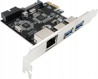 Zdjęcie produktu dla Karta sieciowa adapter do komputera PC PCIe 1x do 2x USB 3.0 typ A + RJ45