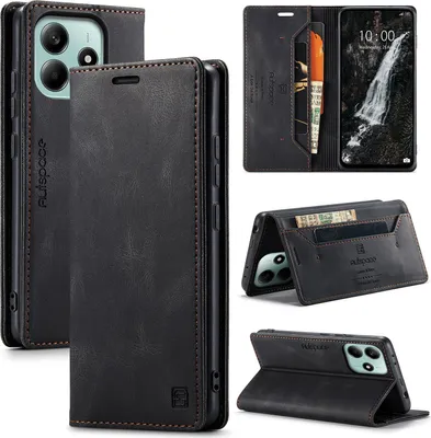 Immagine prodotto di Custodia per Xiaomi Poco M7 Pro 5G/ Redmi Note 14 5G, Retro Custodia in Finto cuoio, supporto e custodia protettiva nero