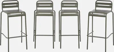 Produktbild von sweeek - 4er-Set Garten-Barhocker mit Lehne aus Stahl - Khaki