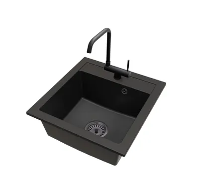 Produktbild von Granitspüle Küchenspüle Schwarz BIG DON 1 Becken mit Fensterarmatur und Siphon Schwarz