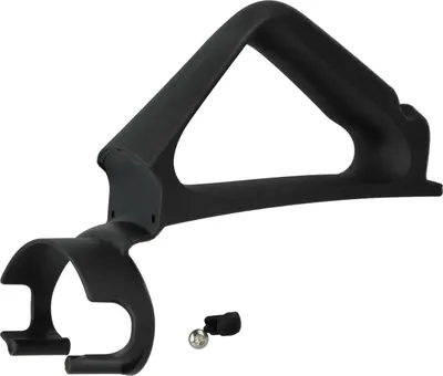 A black plastic handle attachment for a kitchen appliance, shown against a white background. A small metal screw with a black plastic cap is also visible.