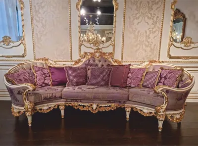 Produktbild von Casa Padrino Luxus Barock Wohnzimmer Sofa Lila / Weiß / Gold 297 cm -  Italy