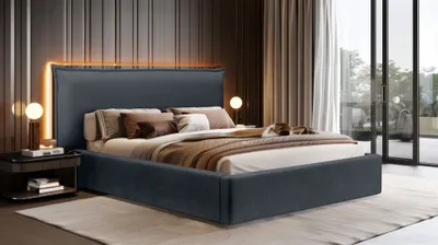 Produktbild von Polsterbett Doppelbett Bett AMADA 160x200cm Komplettset in Stoff Ditra Dunkelblau