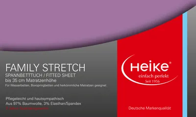 Produktbild von Heike Spannbettlaken, Jersey Family Stretch, 97% Mako-Baumwolle 3% Elasthan, 230 gr/m2, bis 35 cm Höhe (Flieder, 90x200 cm-100x220 cm)