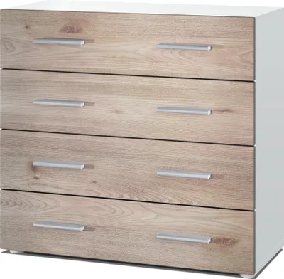 Produktbild von Vladon Sideboard Pavos, Kommode mit 4 Schubladen, Weiß matt/Eiche Nordic (76 x 72 x 35 cm)
