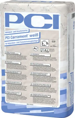 Produktbild von PCI Carrament® Mittelbett- und Ansetzmörtel für Naturwerksteinbeläge weiß C2FE 25 kg