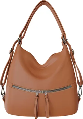 Produktbild von Damen Shopper Tasche groß Hobo Bag – vegane Leder Schultertasche mit Rucksackfunktion, 34x36x12 cm, geräumige Umhängetasche für Alltag & Büro Brown