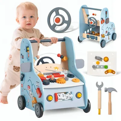 Image de Chariot de marche 3-en-1 - Bois - Table d'activités - Tri des formes - Compétences motrices
