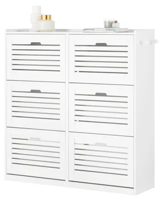 Image de Armoire à chaussures - 6 portes - Blanche - En MDF - Gain de place - Pour salon et couloir