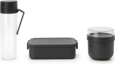 Image de Set petit déjeuner et déjeuner - Bouteille d'eau 0,5L Pot de yaourt 0,5L Boîte à pain - Place pour 2 sandwiches - Anti-fuite résistant au lave-vaisselle - Gris foncé