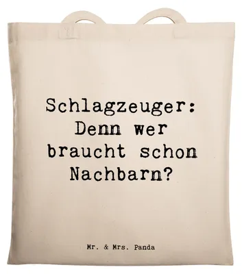 Produktbild von Mr. & Mrs. Panda Tote Bag Spruch Schlagzeuger Spruch - Transparent - Geschenk, Tasche, Schultasche, Instrument lernen, Präsenz, Band, Baumwolltasche, Beats, Laptoptasche