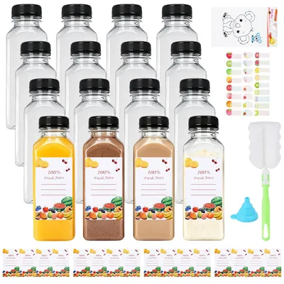 16er-Set 350 ml Plastikflaschen mit Deckel, wiederverwendbar