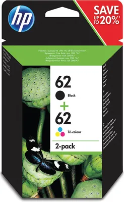 Image de HP Pack de 2 cartouches d'encre noire/couleur d'origine 62