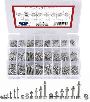 Produktbild von 813pcs Innensechskant Zylinderschrauben M2 M3 M4 Edelstahl Schrauben Muttern Sortiment Set,Silber