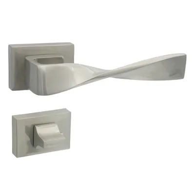 Produktbild von DOMINO Türgriff Drückergarnitur WC-Bad Set | Türklinke für Zimmertür, Bürotür, Kellertür & Innentür | aus Legierter Stahl | Nickel Farbe | TWIST-RT M9
