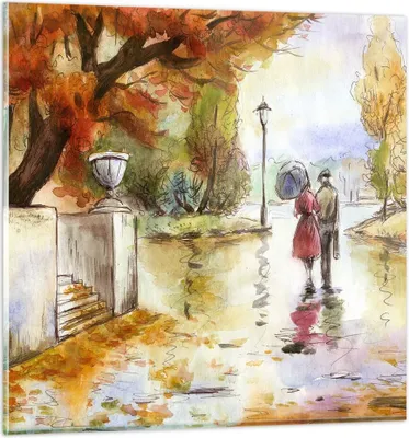 Produktbild von Bilder auf glas - Wetter regen herbst park - 70x70cm - Glasbilder - Wandbilder - Kunstdruck - zum Aufhängen bereit - Wanddekoration aus Glas - Glas Bilder - Wandbild auf Glas - GAC70x70-2914