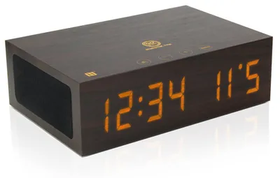 Image de Réveil Bluetooth GOgroove avec haut-parleur stéréo sans fil en bois et affichage LED de l'heure