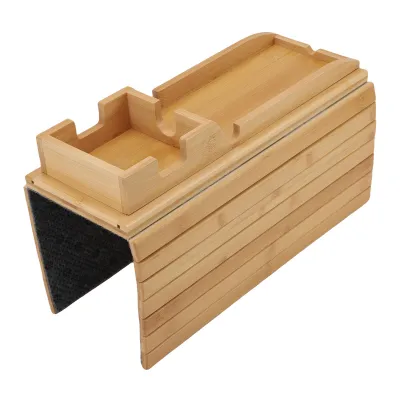 Image de Tablette rabattable en bois pour accoudoir de canapé – Plateau amovible pour boissons, snacks et télécommande, double usage