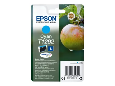 Produktbild von Epson Apple T1292 Apfel DURABrite Ultra Single Cyan Tinte, Low Yield, Cyan, 7 ml, 1 Stück(e), Einzelpackung