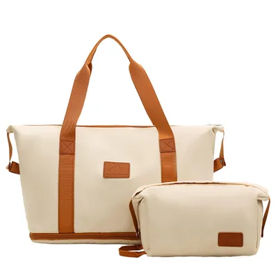 Produktbild von STILVORA Reisetaschen, Erweiterbares Reisegepäck-Set, Erweiterbare Reisetasche mit Handgepäck-Tasche, 2-in-1 Flugreise-Set, Leicht & Robust, Beige