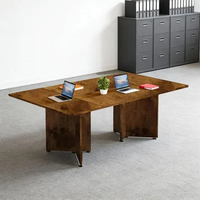 Image de Table de conférence modulaire extensible, dimensions 180x60x74 cm, bois brut