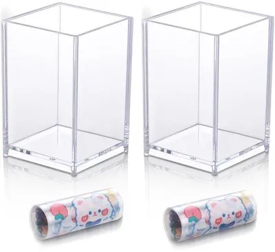 Immagine prodotto di Portapenne a sfera e penne acriliche, portaspatola trasparente per il trucco, organizer per penne e matite per accessori da ufficio, set da 2 pezzi, acrilico, trasparente, 6,4 x 6,4 x 9,8 cm