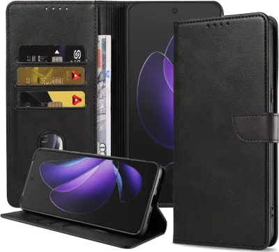 Produktbild von Passend für Oppo Reno 13 F Handytasche Kunstleder mit Magnetlippe und Kartenhalter Buchhülle mit Klappe - Wallet Case mit Kartenfach - Schwarz - Smartphonics