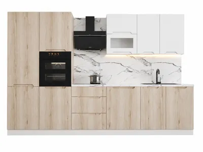 Produktbild von Küchenzeile – Küchenblock – Einbauküche – Komplettküche – Singleküche – Zivora – KS36-G320 – 320 cm – Halifax Eiche / Weiß Ohne Arbeitsplatte, KI-generiertes Bild