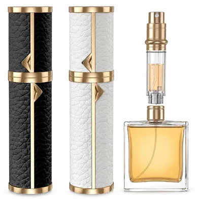 Produktbild von Parfümzerstäuber 2er Set, 5 ml nachfüllbare Mini-Parfümflaschen, auslaufsicher, aus Leder, für Reisen und unterwegs