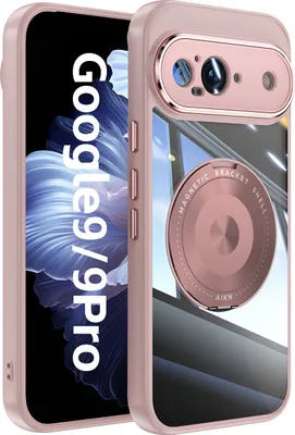 Produktbild von Handyhülle für Google Pixel 10 / Pixel 10 Pro Transparent Militärschutz mit Magnetring Ständer und Kameraabdeckung Pink