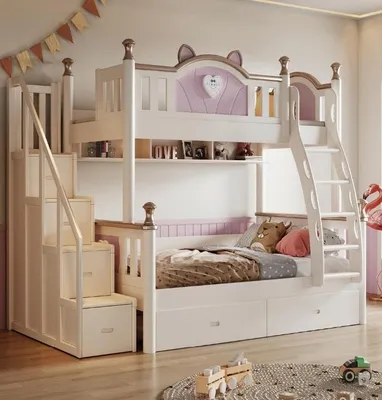 Productafbeelding van Houten bed, stapelbed, hoogslaper, tweepersoonsstapelbed, kinderbed, etagebed