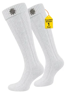Produktbild von Traditionelle Socken Traditionelle Strümpfe Zopfmuster 40cm in drei Farben Weiß, Natur, Meliert , Farbe:Weiß, Größe:41-43